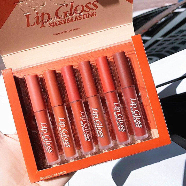 ติดทนนาน-lip-ลิปเซ็ต-6-แท่ง-ให้ความชุ่มชื้น-กันน้ำ-ไม่ติดแมส-hengfang-lip-gloss-silky-amp-lastingช่วยเพิ่มสีสันบริเวณริมฝีปากให้ดูสดใส