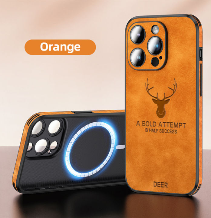 What is Luxury Leather Texture Square Frame Case on for iPhone 14 13 12 11  PRO Max Mini X Xr Xs Deer Camera Protection Shockproof Cover