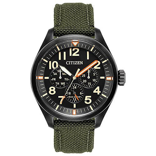 citizen-eco-drive-garrison-mens-watch-stainless-steel-with-nylon-strap-field-watch-green-strap-black-dial