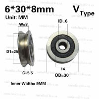 [V0630-8NJ] จัดส่งฟรี10ชิ้นเหล็กโครเมี่ยมที่ไม่ได้มาตรฐานลูกปืน626zz ยางปก V ร่องแบริ่งลูกกลิ้งล้อ6*30*8