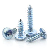 50Pcs M4*10/12/16/20/25-40mm L Phillips Cross Big Flat head self-tapping screws mushroom head screw PHIL Blue zinc Hardened bolt Nails Screws  Fastene