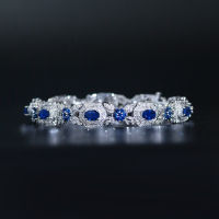 Sapphire Diamond Bracelet สร้อยข้อมือเพชรแซฟไฟร์ แซฟไฟร์แท้สีน้ำเงินสด เนื้อสะอาดมาก ปรดับเพชรแท้น้ำ96-97 ตัวเรือนเป็นทองขาว14k