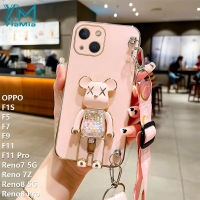 YiaMia เคสโทรศัพท์นิ่มสำหรับ Reno7 OPPO 5G Reno 7Z Reno8 5G Reno8 Pro F1S F5 F7 F9 F11แฟชั่นน่ารักสีชมพูแฟลชหมีรุนแรงผู้หญิงเคสโทรศัพท์6D สาย TPU นุ่มโลหะด้วยไฟฟ้าแม่นยำเคสโทรศัพท์ป้องกันกล้อง