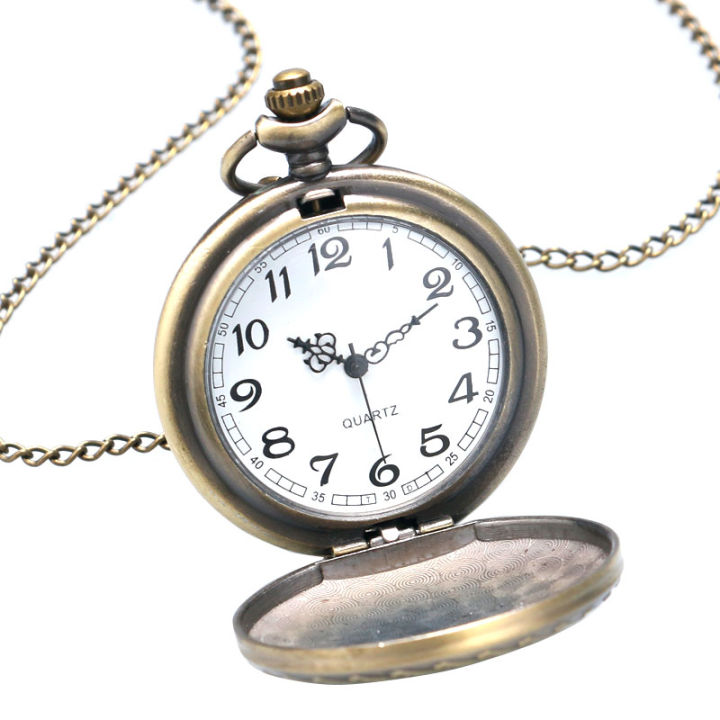 นาฬิกาควอตซ์สร้อยคอลูกปัดพกพาลายบรอนซ์-mustang-สไตล์ย้อนยุคจี้นาฬิกาสายโซ่ของขวัญวินเทจ