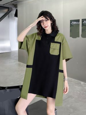 XITAO Dress Contrast Color Loose Women Mini Shirt Dress