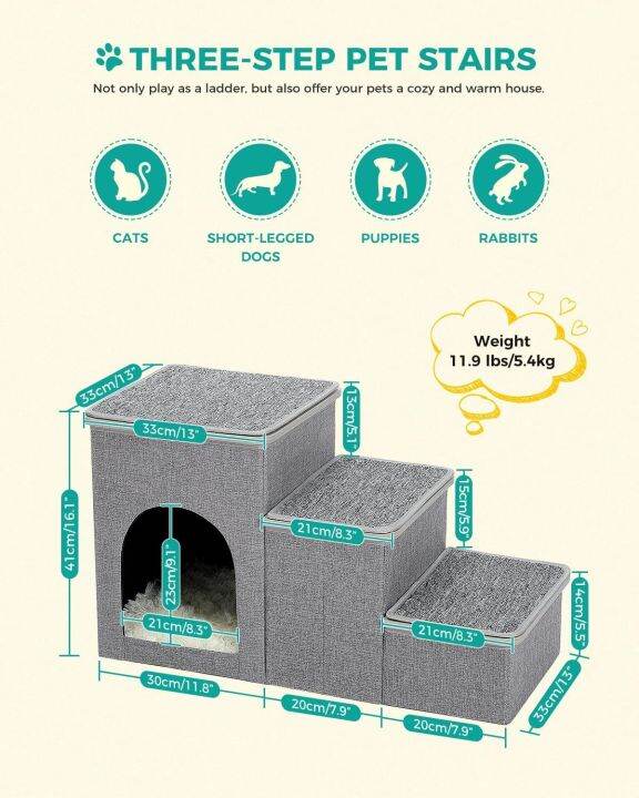 ปลอดภัยสำหรับสัตว์เลี้ยงบันไดกันลื่นพับได้สำหรับสุนัขและแมวบันไดสัตว์เลี้ยงทนทานสำหรับในร่ม-กลางแจ้งที่บ้านหรือเดินทางสุนัขแมวบันไดสำหรับ-j09