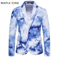 ZZOOI Dress Suit Jackets For Men Clothing 2021 New Luxury Tie-dye Print Mens Casual Slim Fit Single Button Party Social Blazer Hombre