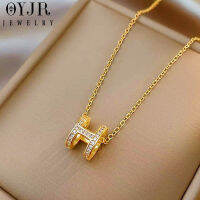 OYJR สร้อยคอแฟชั่น จี้รูปแบบ H สร้อยสแตนเลสทองชุบ 18k สร้อยคอผญ.สวยๆ