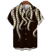 สัตว์พิมพ์เสื้อผู้ชายหรูหราปลาหมึก Tentacle แบบแฟชั่นเสื้อเชิ้ตสำหรับผู้ชายขนาดใหญ่ด้านบนบุรุษเสื้อผ้าออกแบบ Camisa