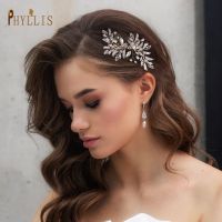 A83 Alloy Leaves Golden Bridal Comb Wedding Hair Accessories Pearl Wedding Headpiece Crystal Rhinestones Hair Clips Women Tiara