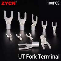 【YF】▲♂  100PCS Cable Crimp UT 0.5/1-4/1.5-3 Non-Insulated Fork-Type Wire Tin-Plated Terminals Cold Pressed Lug