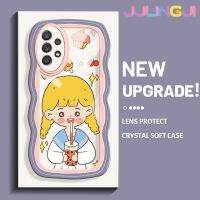 Jlingji เคสปลอกสำหรับ Samsung กาแลคซี A52s 5G A52 4G A52 5G เคสแฟชั่นชานมเด็กผู้หญิงดีไซน์ใหม่ขอบครีมลูกคลื่นนุ่มกันกระแทกแบบใสเคสมือถือโปร่งใสลายกล้องถ่ายรูปกรอบป้องกันที่เรียบง่ายอ่อนโยน