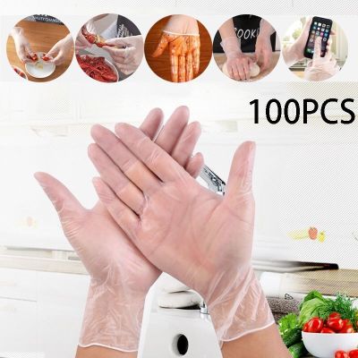100pcs Gloves Pieces Of Transparent Vinyl TPE Gloves Latex-free Gloves For Laboratory Work For Hairdressing Clean Work Gloves