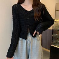 {Discount}? Hollow knitted cardigan summer new long-sleeved shawl with a small blouse jacket foreign style short net shirt womens