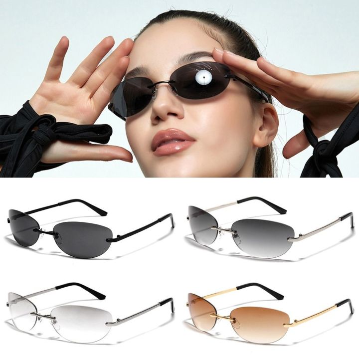 Kiki Jewellery 2022 Fashion Rimless Eyewear 2000s Punk Sunglasses Wrap Around Y2k Sunglasses