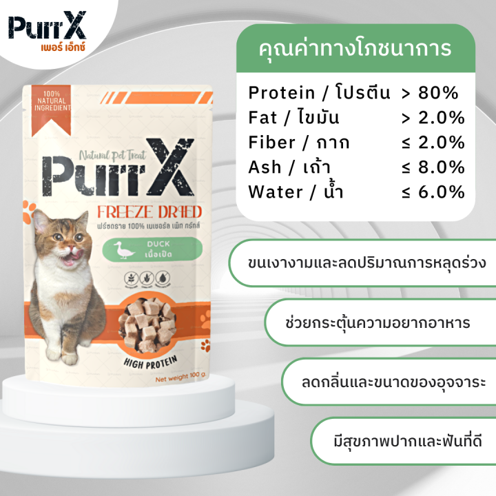 purr-x-ขนมฟรีซดรายแมวเกรดพรีเมียม-สูตรเนื้ออกเป็ด-ขนาด-100-กรัม-freeze-dried-duck-breast-100-g-ขนมแมว-อาหารแมว