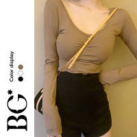 BG World เสื้อยืดคอกลมสีทึบเปิดหลังเซ็กซี่ BG077