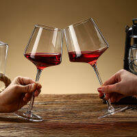 2ชิ้น/เซ็ต Handmade Square ตะกั่วคริสตัลแก้วสีแดง Wi-Ne แก้ว450-650Ml Gob-Let Bar Home Tasting Art Win E ถ้วย