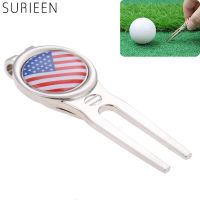 Zinc Alloy Golf Pitch Mark Repair Divot Tool With Detachable Golf Hat Clip Ball USA Flag Marker 2-in-1 Pocket Green Accessories