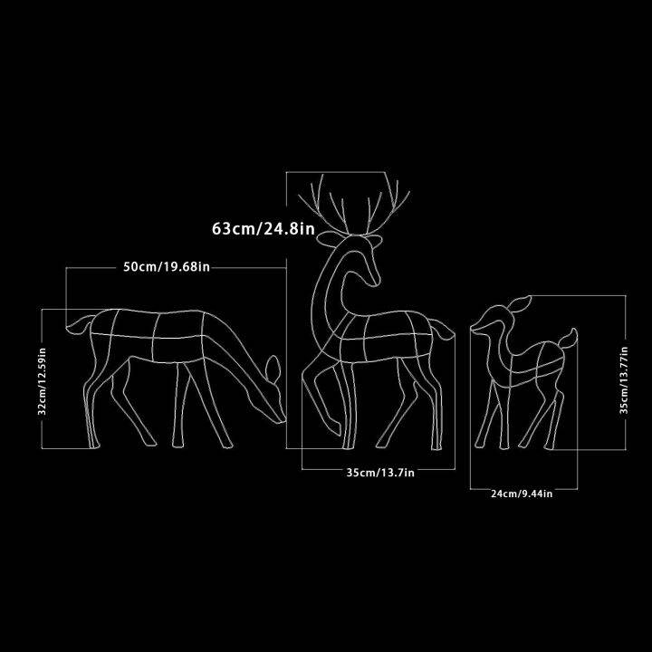 สงสัย-ไฟคริสต์มาส2มิติของประดับรูปกวางเครื่องตกแต่งเรืองแสงโลหะกลางแจ้งเหล็กติดตั้งได้ง่ายน่ารัก3ชิ้นเรืองแสง