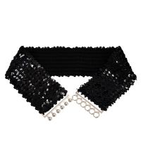 2X Black New Lady Fashion Sequins Elastic Stretch Shinning Waist Band Casual Belt