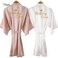 {Xiaoli clothing} Sisbigdey วันเกิดใหม่ Queen Robe ซาตินผู้หญิงวันเกิด Kimono Robes 2019สั้น Peignoir Solid Gold เขียนเสื้อคลุม