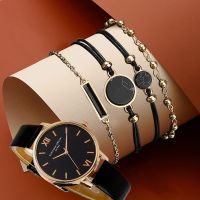 【YF】♂๑  Watches 2023 Luxury 5pcs Gold Fashion Wristwatch Leather Buckle Ladies Set Female Hot Reloj Mujer