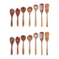 Wooden Kitchen Utensils Set,Wooden Spoons for Cooking Natural Teak Wood Kitchen Spatula Set for Including 14 Pack