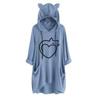 GFDFD XXXL Number Women Oversized Hoodie Blanket Casual Print Cats Ear Hooded Long Sleeves Pocket Irregular Top Blouse Shirt Sweat a Capuche (Color : Blue)