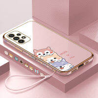 (คลังสินค้าพร้อม) เคสมือถือปลอกสำหรับ Samsung Galaxy A73 5G พร้อมฟรีสายคล้อง + ตัวการ์ตูนสุนัขชุบขอบสี่เหลี่ยมชุบเคลือบฝาหลังนิ่ม