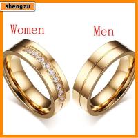 SHENGZU ใหม่ ความรัก คู่รัก ลูกบาศก์เซอร์โคเนีย สแตนเลส แหวนแต่งงาน ทอง 18K ชุบ