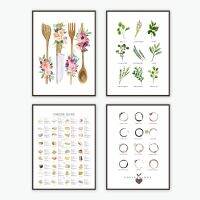 Floral Kitchen Utensil Print Kitchen Wall Art Decor Wooden Utensil Art Canvas Painting Wall Picture Poster Home Decoration