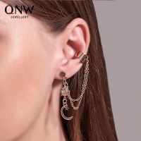 [COD] European and ins tassel chain ear bone clip retro fashion niche sun moon integrated earring female