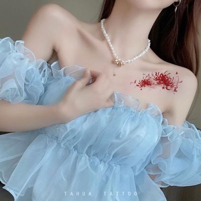 She painted Manzhu Shahua Bianhua tattoo stickers waterproof and durable female collarbone stickers large pattern red sexy