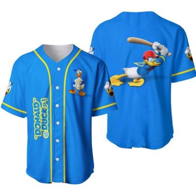 D0nal Duck Player Baseball Jersey Cartoon 50th Year Anniversary Men Baseball Jersey Full Button Shirt