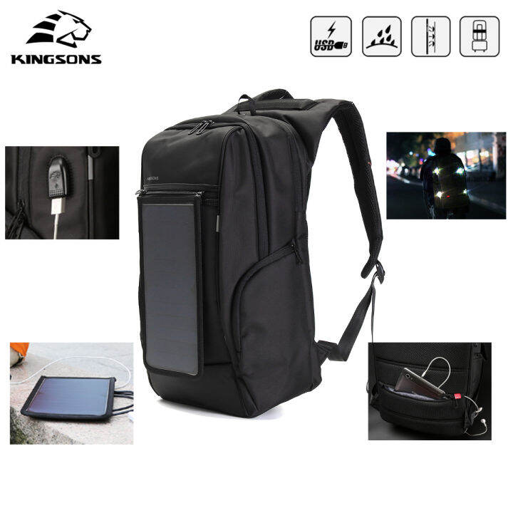 KINGSONS Charging Bag Outdoors Nylon Solar Panel Backpack for 15.6 inch