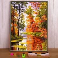 ﺴ Landscape Tree Pre-Printed 11CT Cross-Stitch Full Kit Embroidery DMC Threads Handmade Hobby Handicraft Painting Package Magic