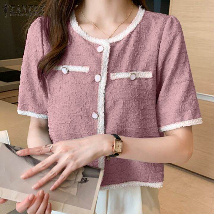 zanzea-เสื้อเชิ้ตแขนสั้น-ติดกระดุม-หรูหรา-สําหรับผู้หญิง-ใส่ไปทํางาน-สํานักงาน-912