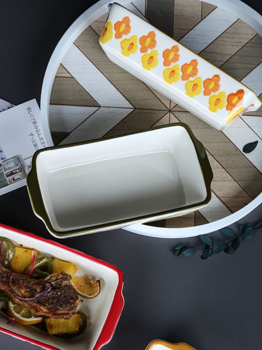 ceramic-baking-dish-roasting-lasagna-pan-rectangular-dish-bakeware-tray-salad-bowls-barbecue-cheese-with-handle-oven-baking-tool