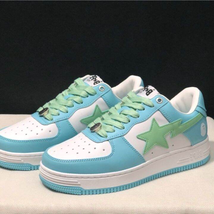 Bape Sta Ape Head Low-Top Fashion Trendy Sneakers Men Women Shoes Shiny Light  Blue Green 