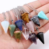 Natural Quartz Crystal Energy Healing Point Reiki Chakra Cut Gemstones Pendant Necklace With Metal Chain Crystal Stone Decor