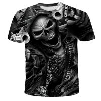 ❀❀ and summer new mens short-sleeved printed gun skull series T-shirt