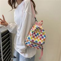 【Hot Sale】 ins bag female 2022 new trendy Korean version checkerboard backpack casual student