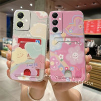 Phone Case เคส Samsung Galaxy S23 FE A05 A05s M34 A54 A34 A24 A14 LTE 5G 4G กระเป๋าเก็บบัตรรูปการ์ตูนใบหน้ายิ้มแย้มใสป้องกันเลนส์กรอบนิ่ม2023