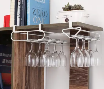 6-Cup Holder Wood Hanging Stemware Hanger Wine Glass Holder Shelf Organizer  Rack