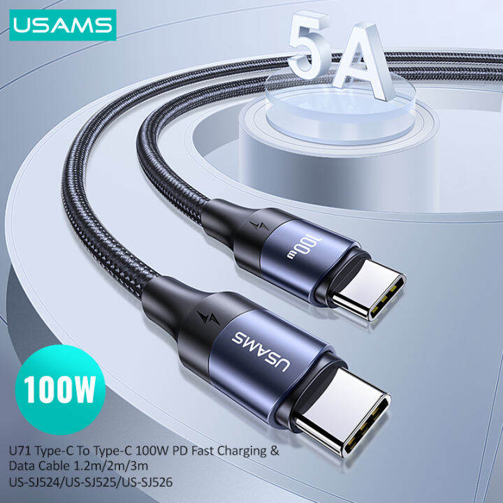 usams-pd-100w-fast-charging-data-cable-สำหรับ-air-pro-type-c-สายถักสำหรับ-hornor