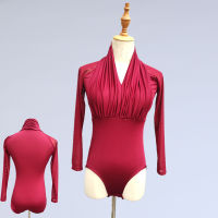 YUAAE ผู้หญิงละตินเต้นรำเสื้อเชิ้ต Ballroom Dancewear เสื้อแขนยาวรัดรูป Bodysuit Top