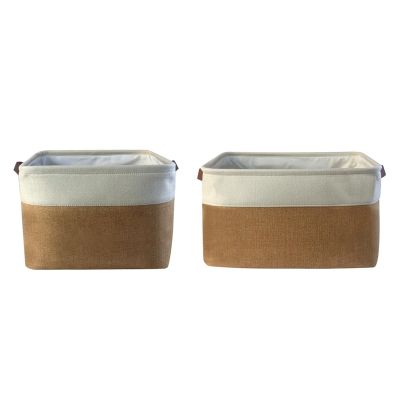 2PCS Foldable Fabric Storage Box Set Cotton Linen Storage Basket Square Wardrobe Organizer Box with Handles