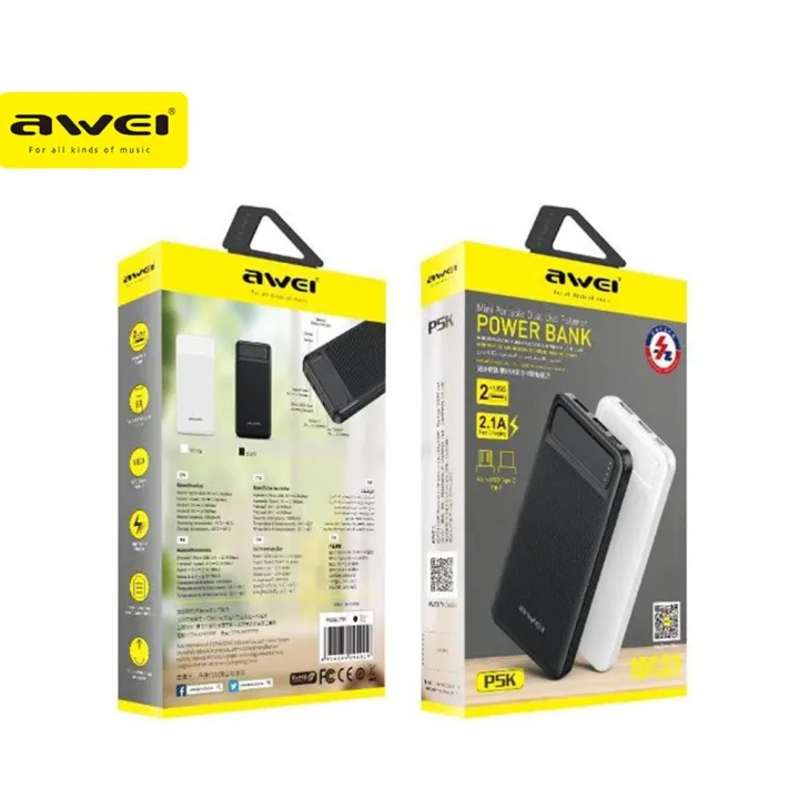 Awei P5K 10000mAh Dual USB Port Powerbank Fast Charging Micro USB and