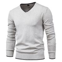 2022 New 100% Cotton Pullover V-Neck Men&amp;#39S Sweater Solid Color Long Sleeve Autumn Slim Sweaters Men Casual Pull Men Clothing